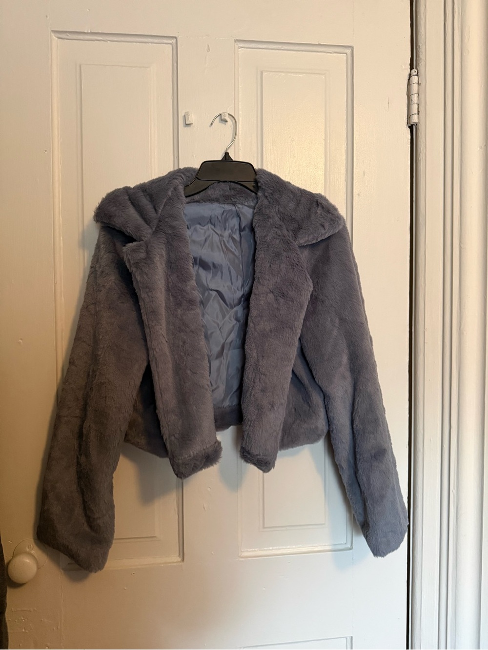 Amazon Plush Faux Fur Hooded Jacket - Gray